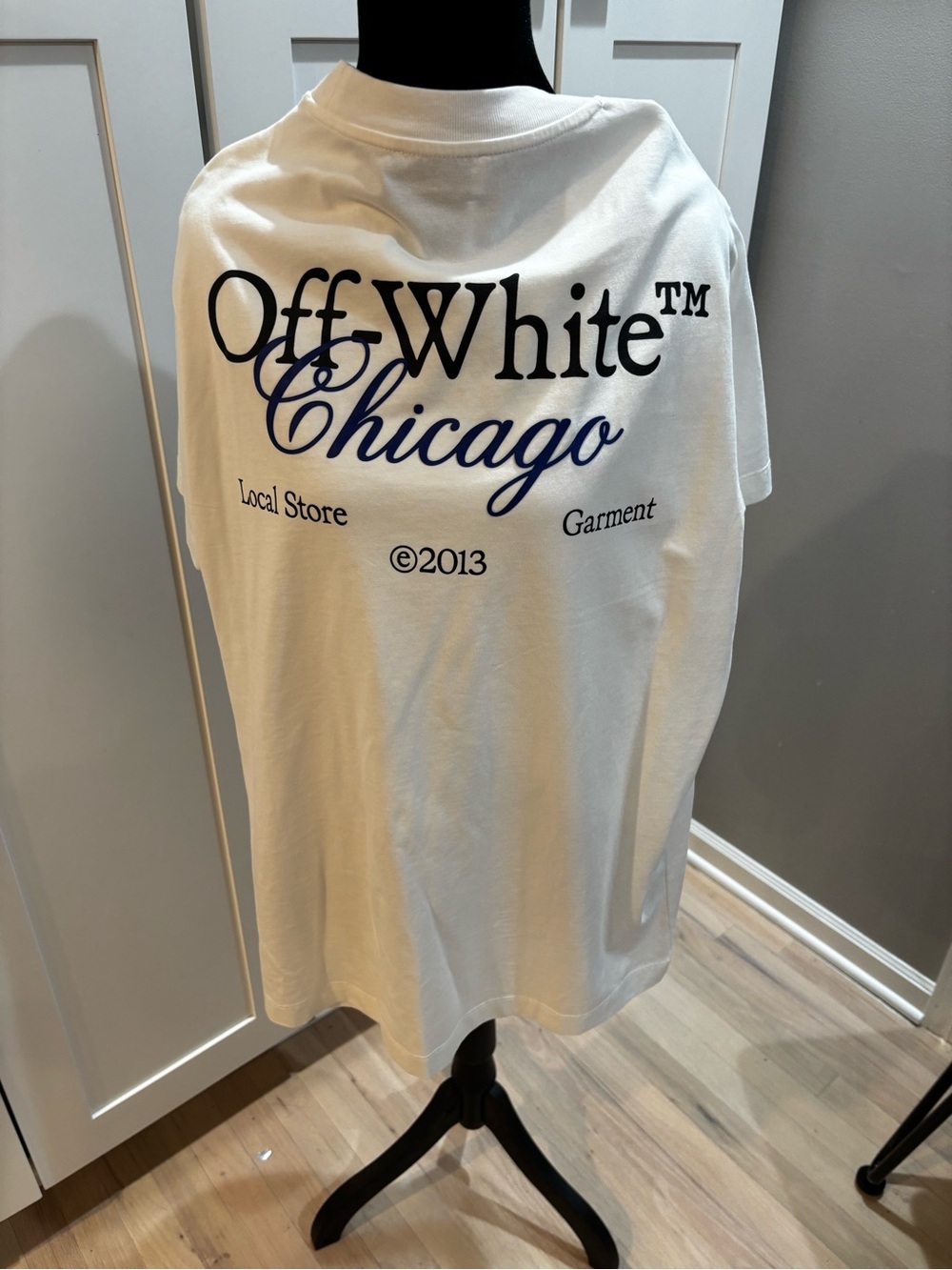 Off-White White T-Shirt with Black and Navy Chicago Script